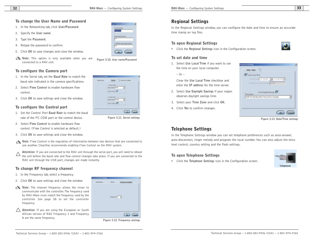 Regional settings, Telephone settings | ClearOne RAV 900 User Manual | Page 19 / 63