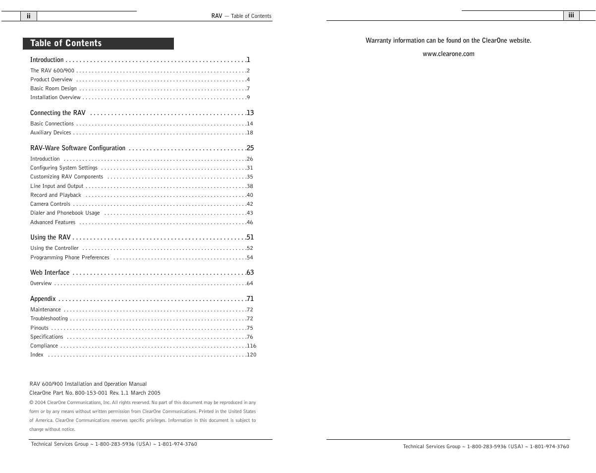 ClearOne RAV 900 User Manual | Page 2 / 63