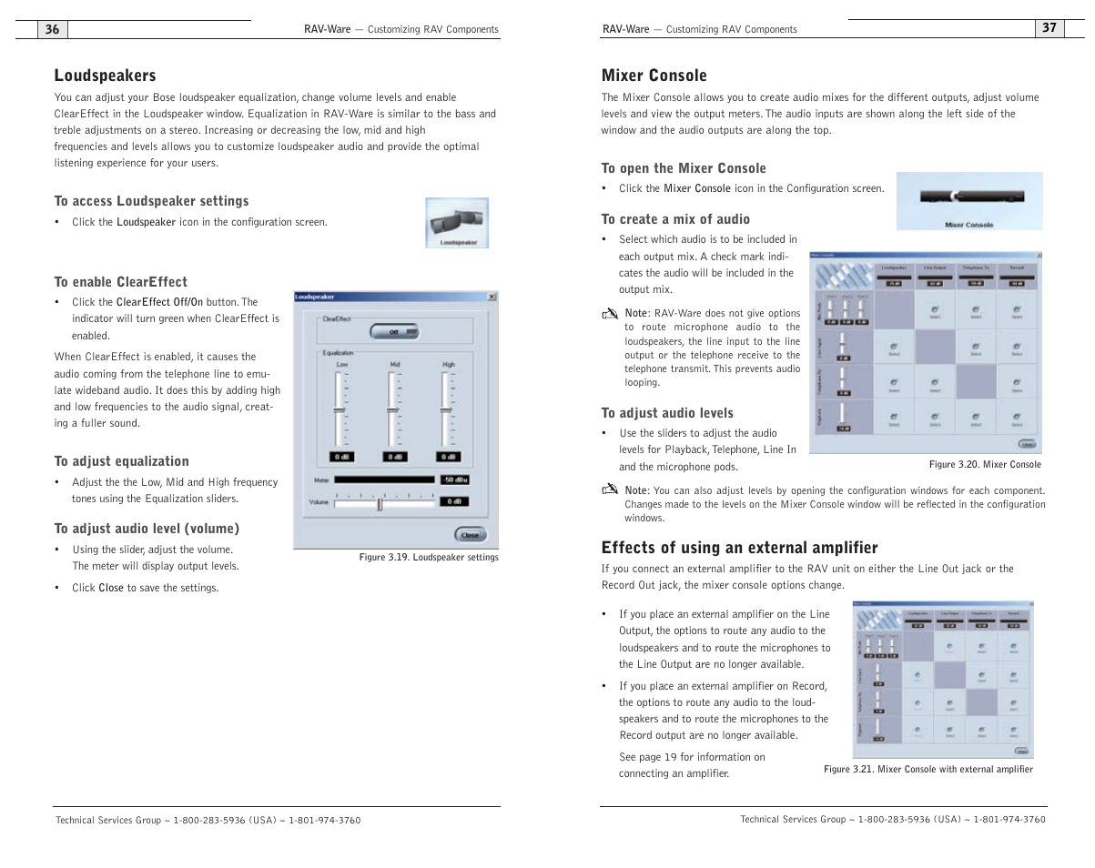 Mixer console, Effects of using an external amplifier, Loudspeakers | ClearOne RAV 900 User Manual | Page 21 / 63