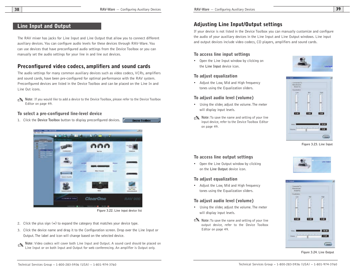 Adjusting line input/output settings, Line input and output | ClearOne RAV 900 User Manual | Page 22 / 63