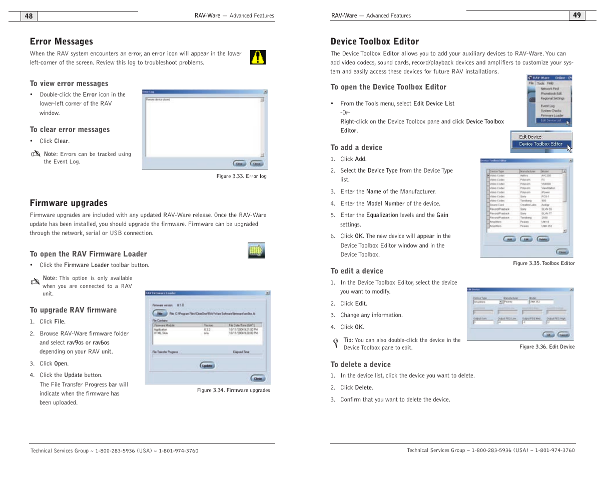 Device toolbox editor, Error messages, Firmware upgrades | ClearOne RAV 900 User Manual | Page 27 / 63