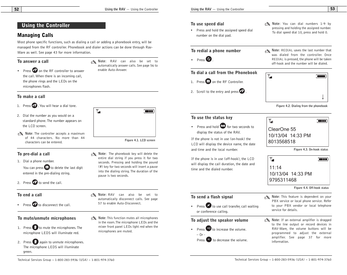 Managing calls, Using the controller | ClearOne RAV 900 User Manual | Page 29 / 63