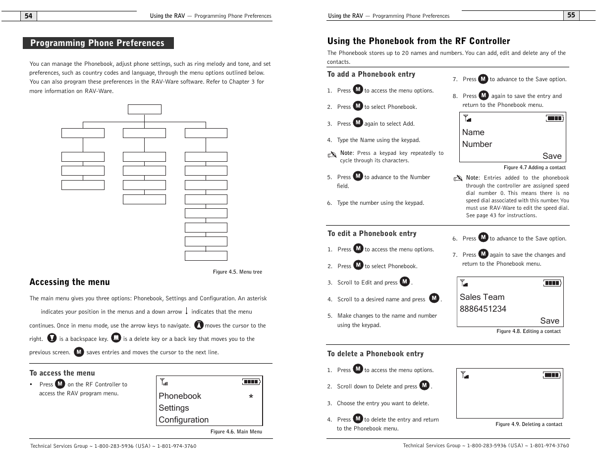 Using the phonebook from the rf controller, Accessing the menu, Programming phone preferences | ClearOne RAV 900 User Manual | Page 30 / 63