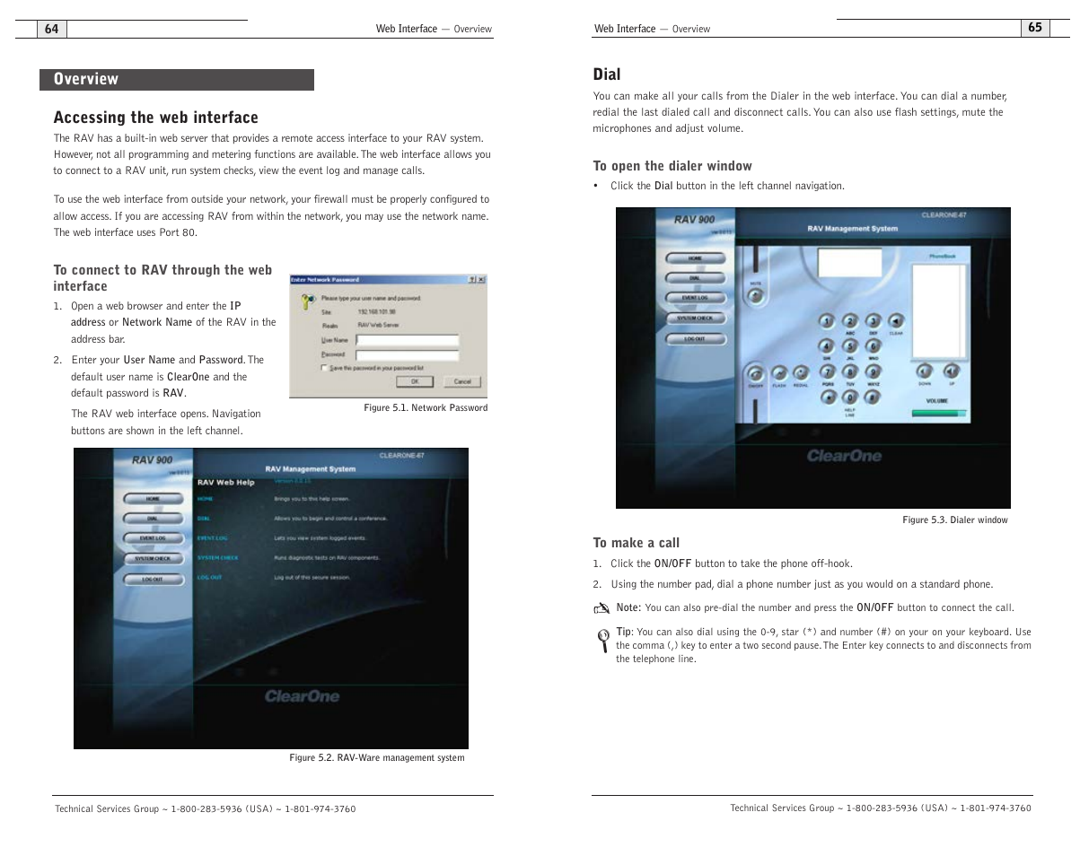 Dial, Accessing the web interface, Overview | ClearOne RAV 900 User Manual | Page 35 / 63