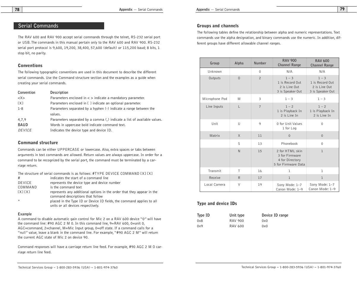 Serial commands | ClearOne RAV 900 User Manual | Page 42 / 63