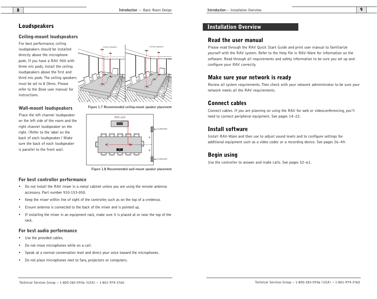 Loudspeakers, Read the user manual, Make sure your network is ready | Connect cables, Install software, Begin using, Installation overview | ClearOne RAV 900 User Manual | Page 7 / 63