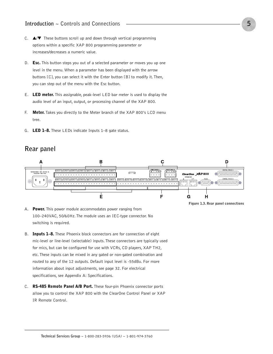 Rear panel, Introduction ~ controls and connections | ClearOne XAP 800 User Manual | Page 11 / 149