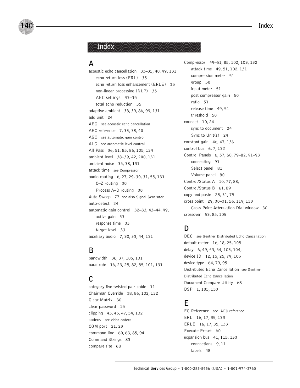 Index | ClearOne XAP 800 User Manual | Page 146 / 149