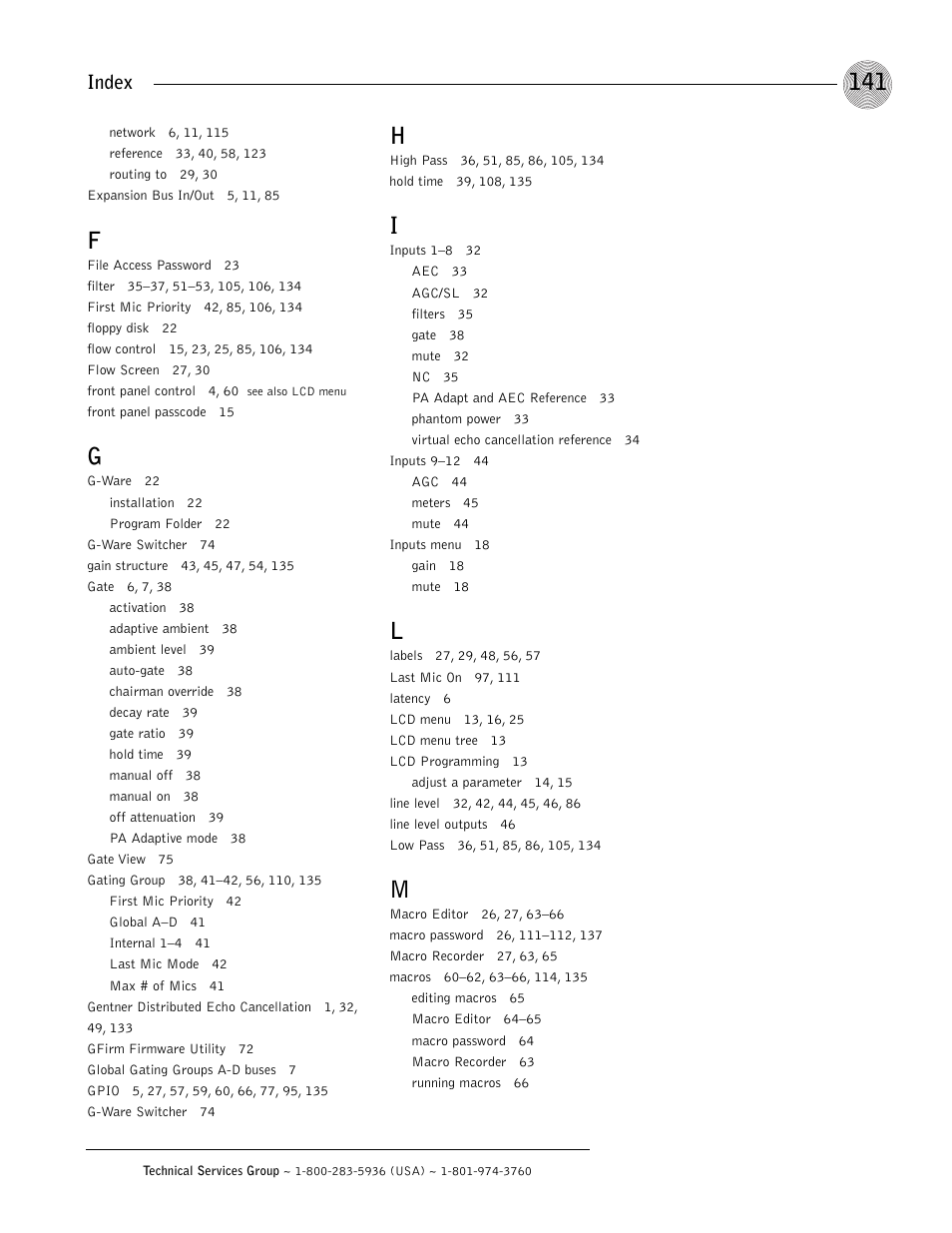 Index | ClearOne XAP 800 User Manual | Page 147 / 149