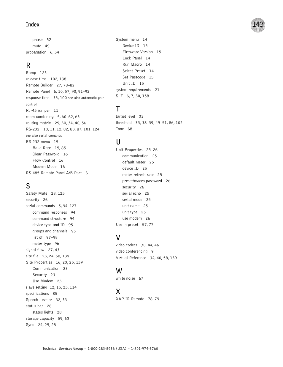 Index | ClearOne XAP 800 User Manual | Page 149 / 149