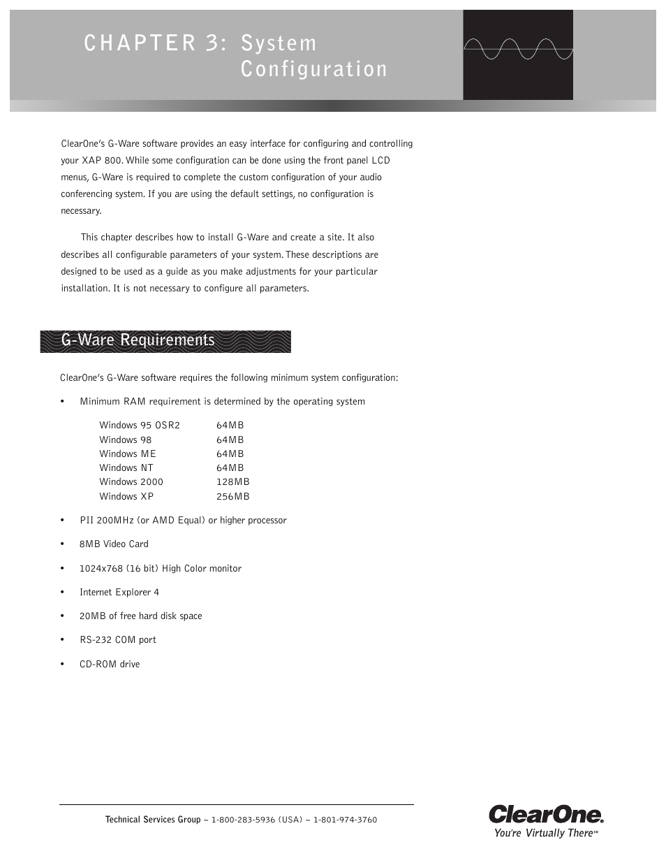 Chapter 3: system configuration, G-ware requirements | ClearOne XAP 800 User Manual | Page 27 / 149