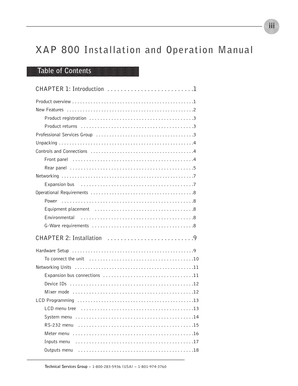 ClearOne XAP 800 User Manual | Page 3 / 149