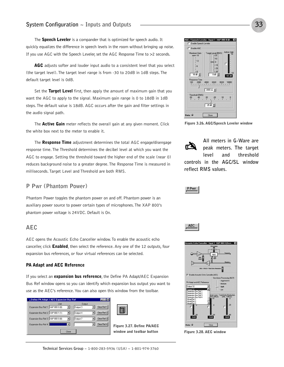 System configuration ~ inputs and outputs, P pwr (phantom power) | ClearOne XAP 800 User Manual | Page 39 / 149