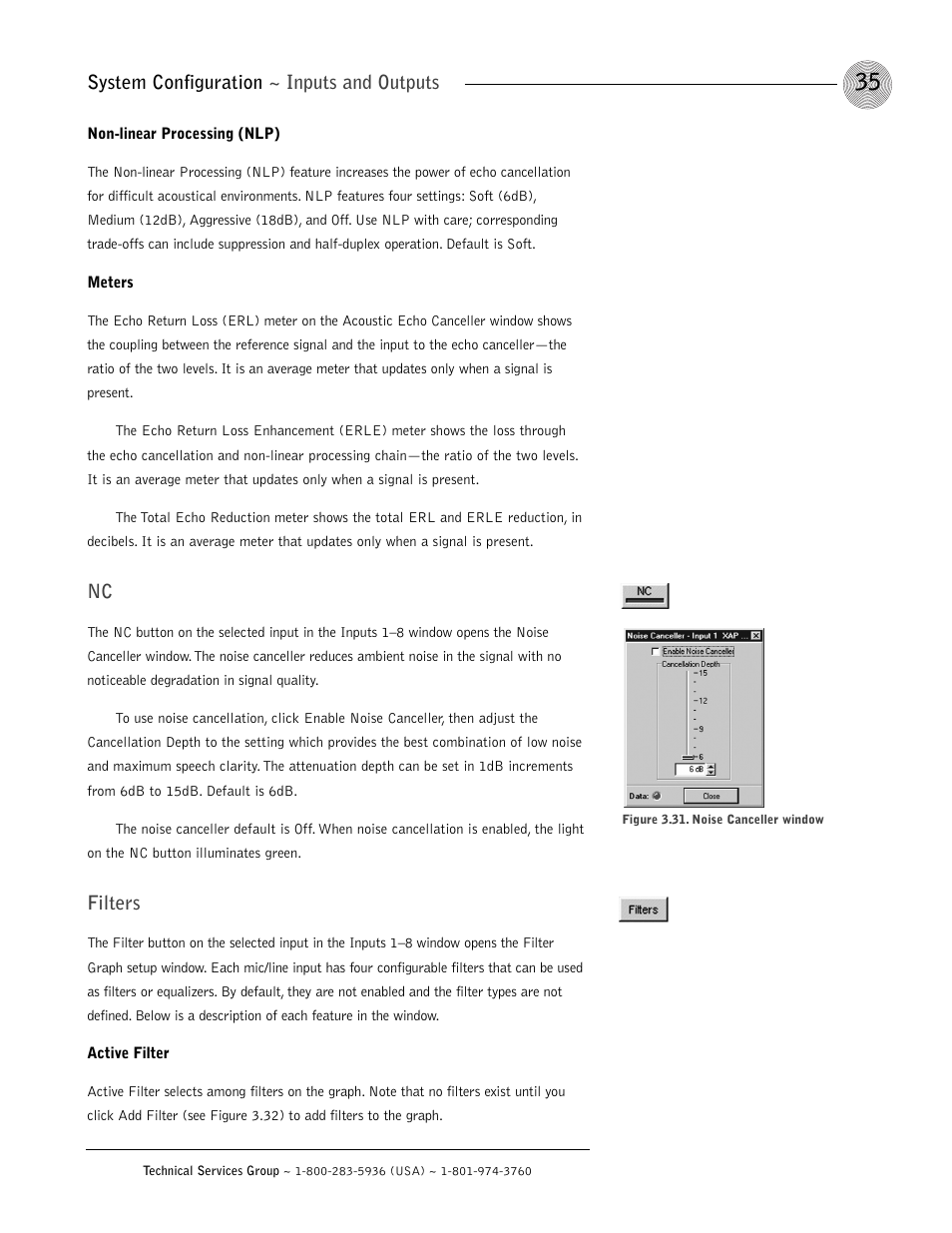 System configuration ~ inputs and outputs, Filters | ClearOne XAP 800 User Manual | Page 41 / 149