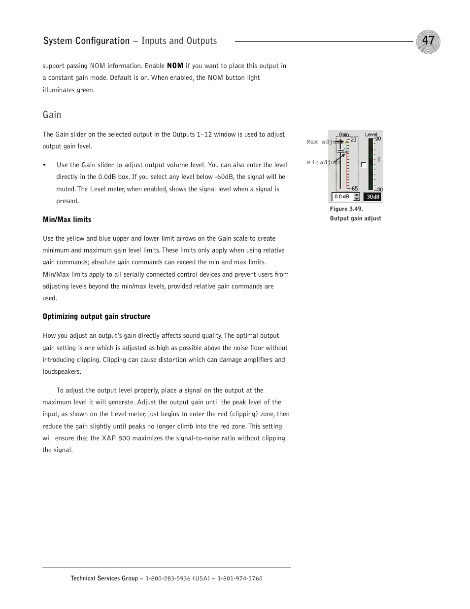 System configuration ~ inputs and outputs, Gain | ClearOne XAP 800 User Manual | Page 53 / 149