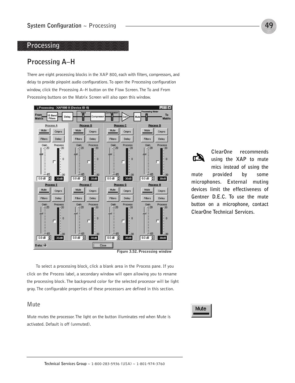 Processing a–h, Processing | ClearOne XAP 800 User Manual | Page 55 / 149