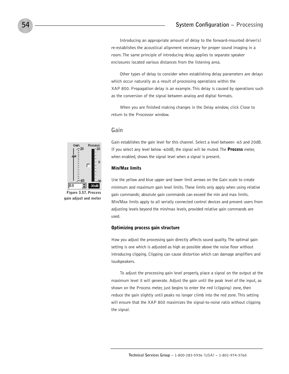 System configuration ~ processing, Gain | ClearOne XAP 800 User Manual | Page 60 / 149