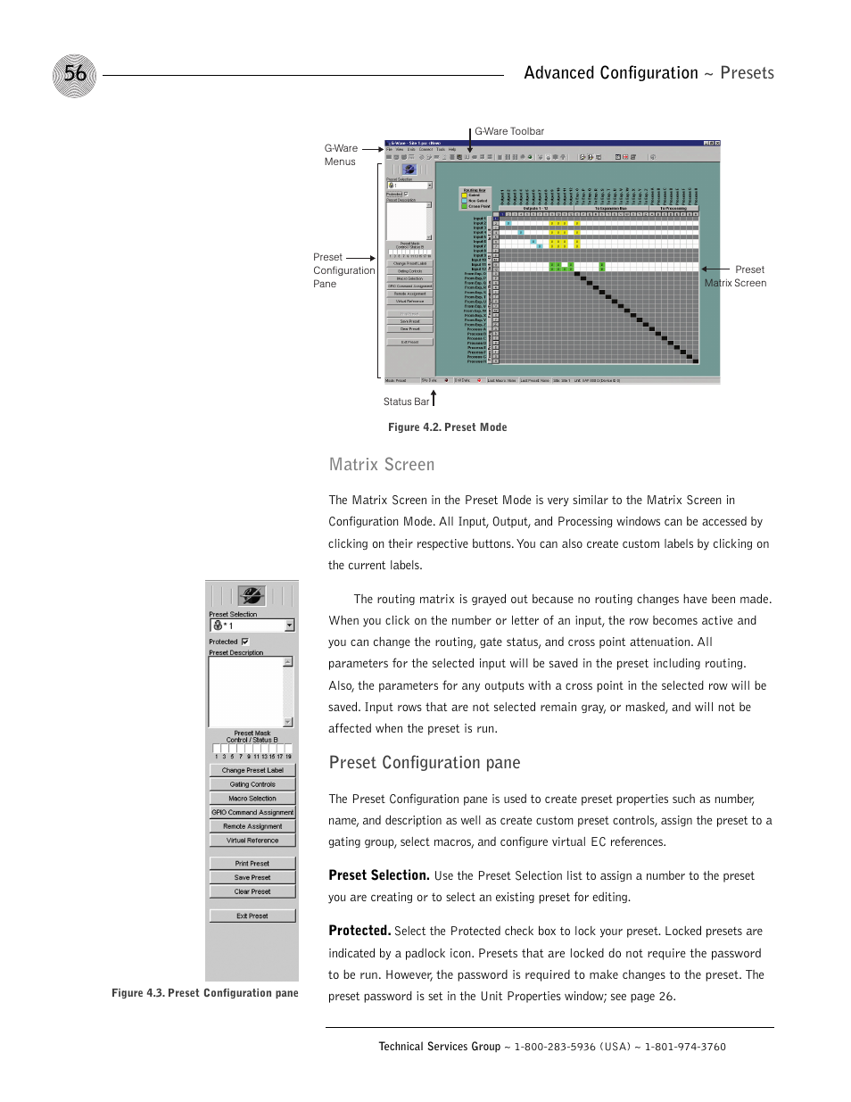 Advanced configuration ~ presets, Matrix screen, Preset configuration pane | ClearOne XAP 800 User Manual | Page 62 / 149