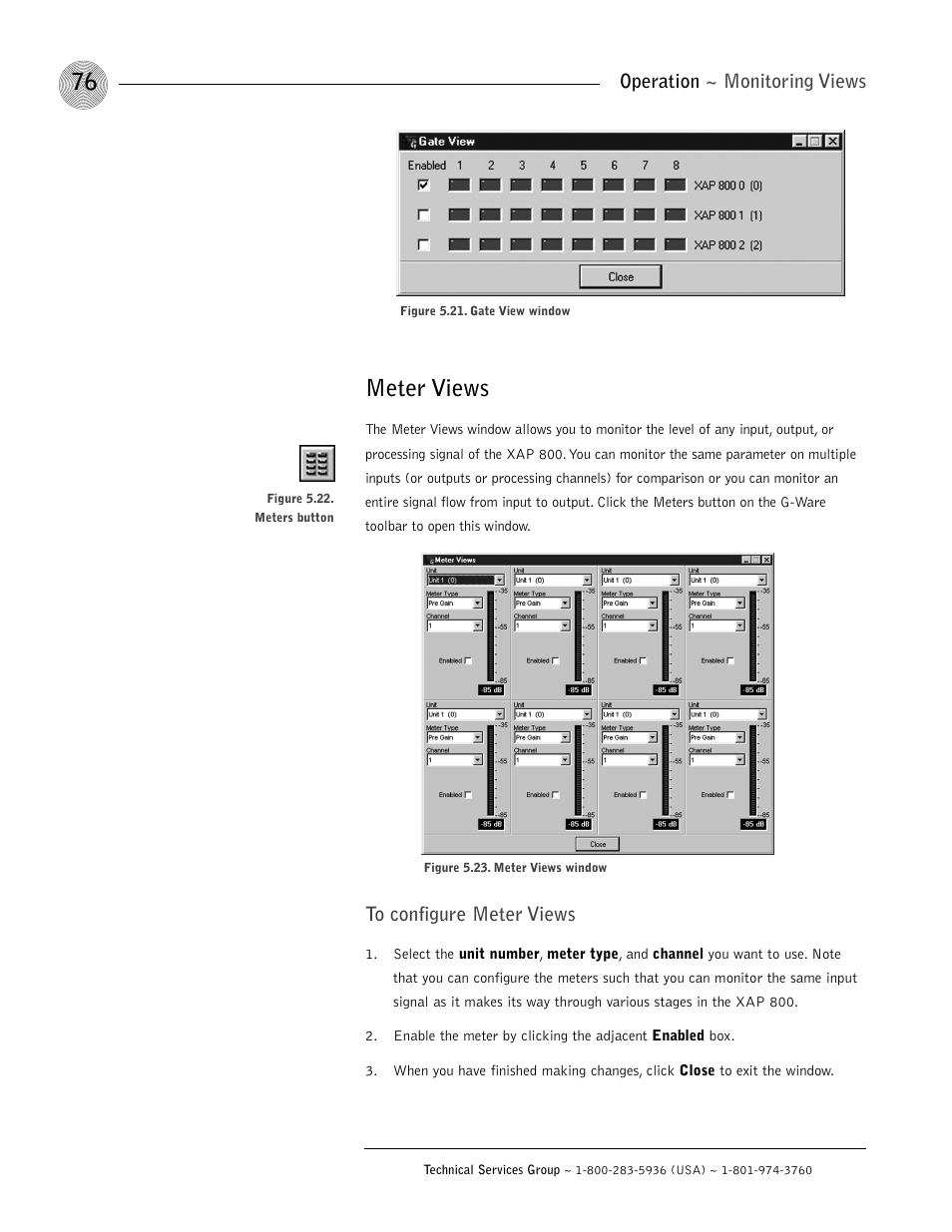 Meter views, Operation ~ monitoring views | ClearOne XAP 800 User Manual | Page 82 / 149