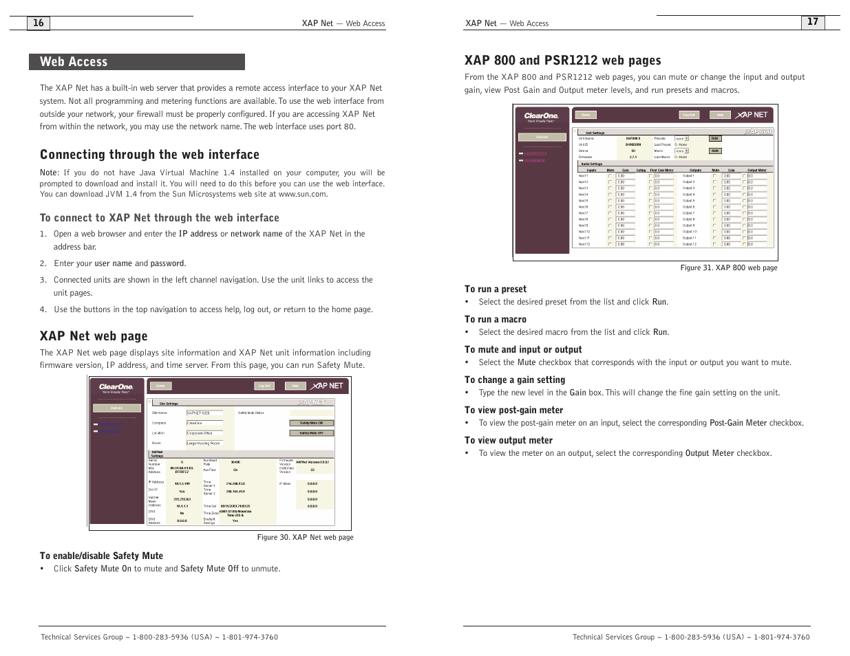 Connecting through the web interface, Xap net web page, Web access | ClearOne XAP Net User Manual | Page 10 / 16