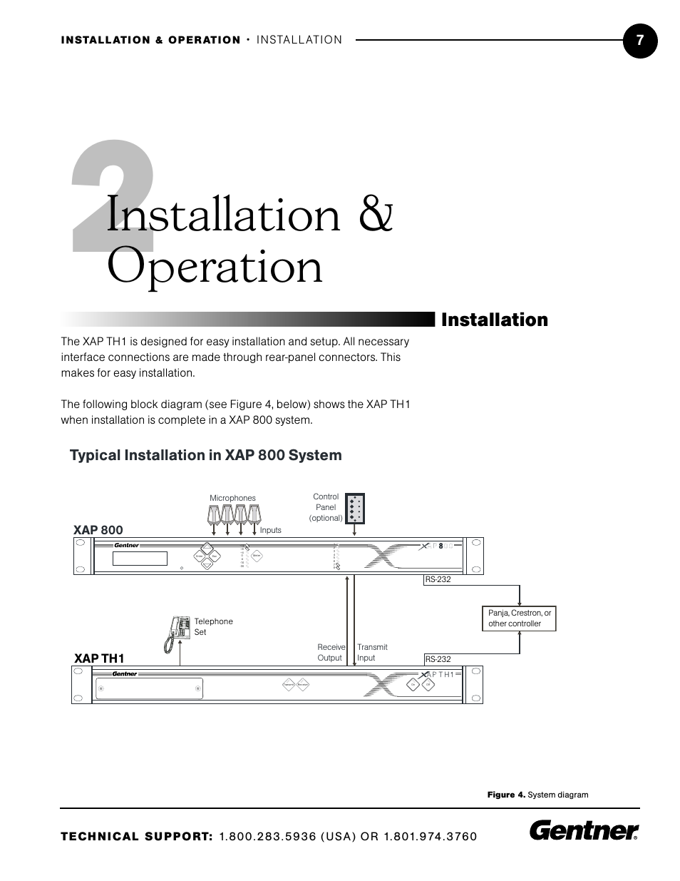 Installation & operation, Installation, Typical installation in xap 800 system | ClearOne XAP TH1 User Manual | Page 11 / 36