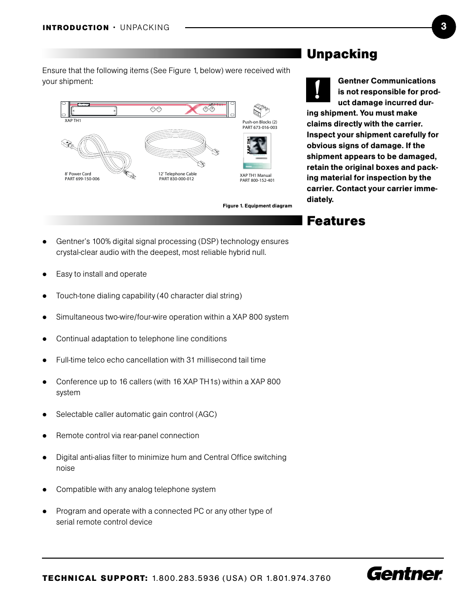 Unpacking, Features | ClearOne XAP TH1 User Manual | Page 7 / 36