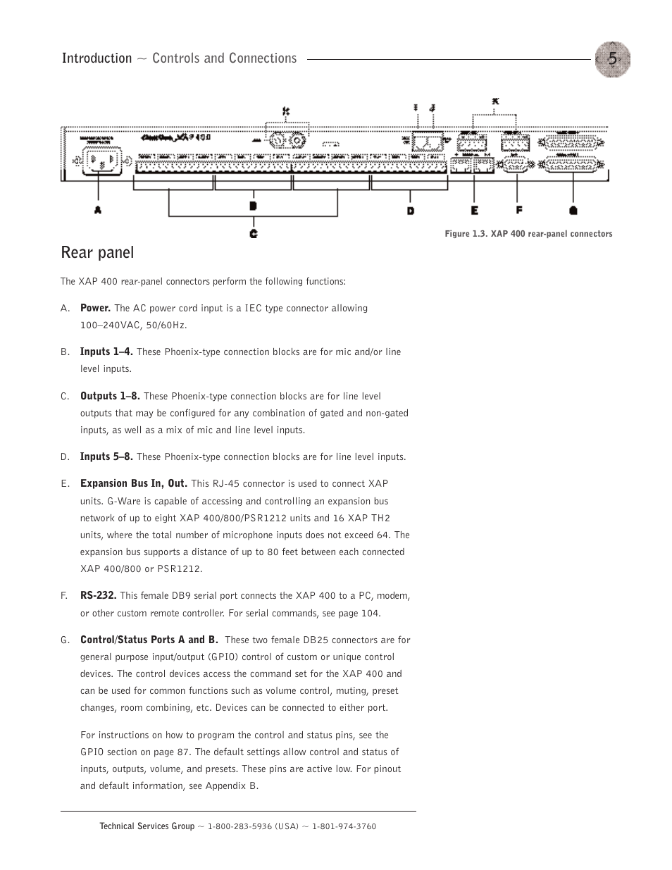 Rear panel, Introduction ~ controls and connections | ClearOne XAP400 User Manual | Page 11 / 173