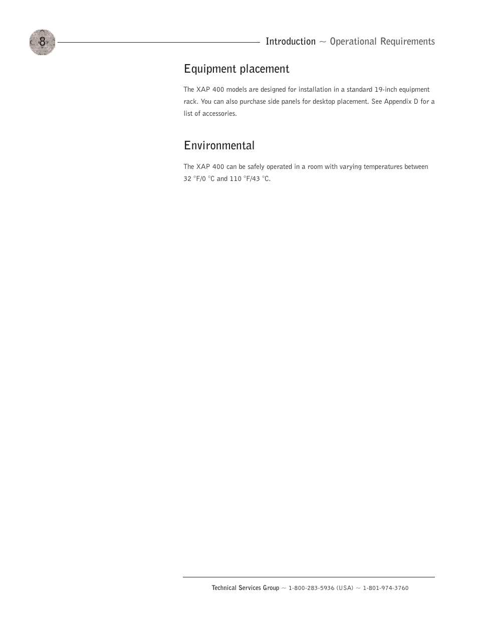 Equipment placement, Environmental, Equipment placement environmental | ClearOne XAP400 User Manual | Page 14 / 173