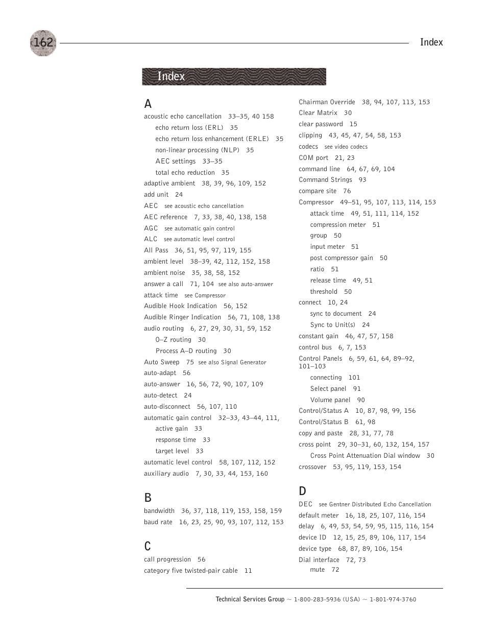 Index | ClearOne XAP400 User Manual | Page 168 / 173