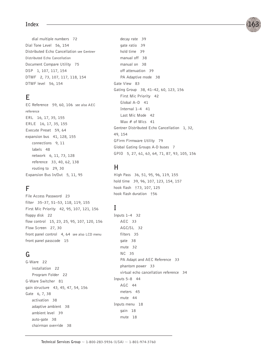 Index | ClearOne XAP400 User Manual | Page 169 / 173