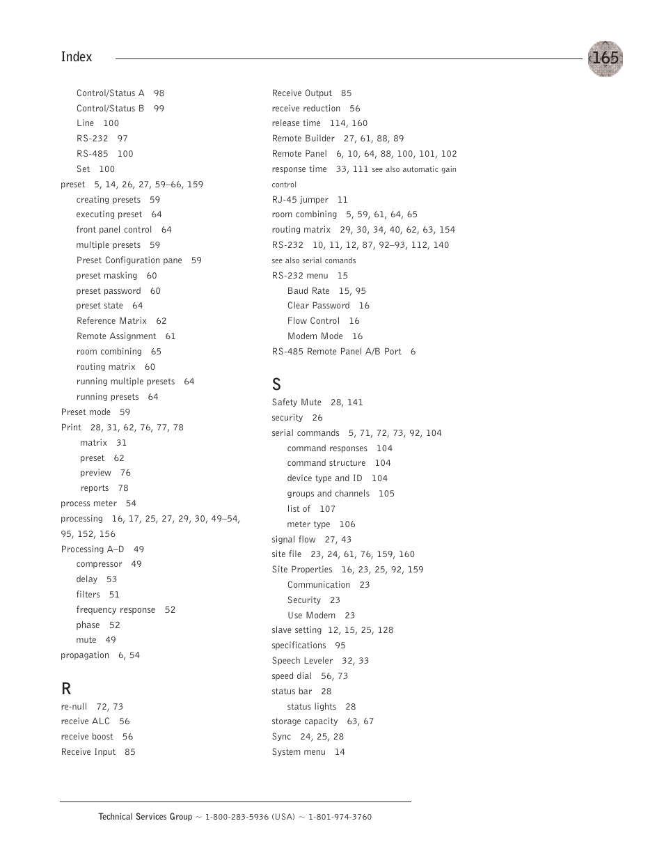 Index | ClearOne XAP400 User Manual | Page 171 / 173