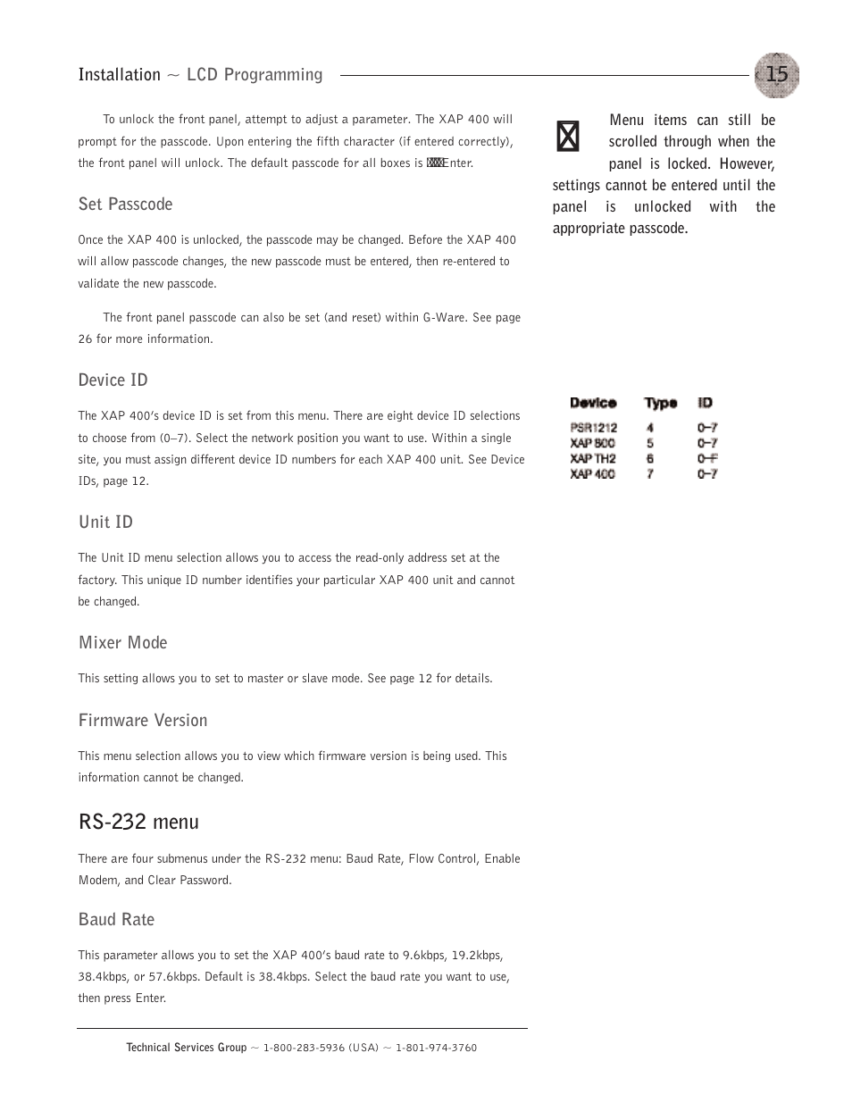 Rs-232 menu | ClearOne XAP400 User Manual | Page 21 / 173