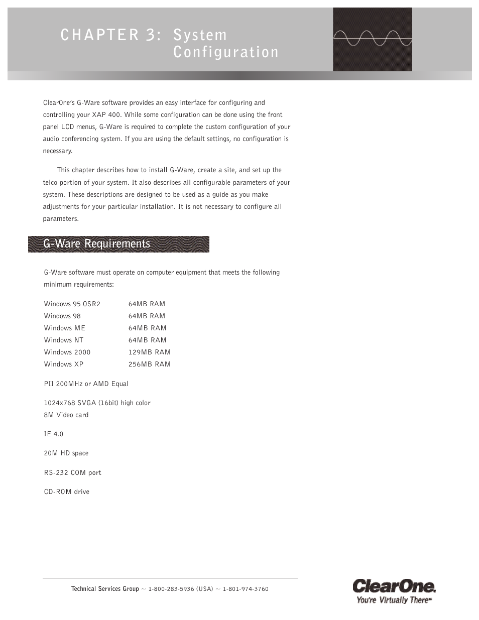 Chapter 3: system configuration, G-ware requirements | ClearOne XAP400 User Manual | Page 27 / 173