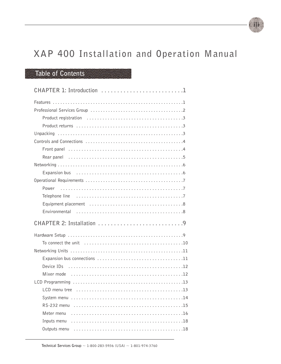 ClearOne XAP400 User Manual | Page 3 / 173