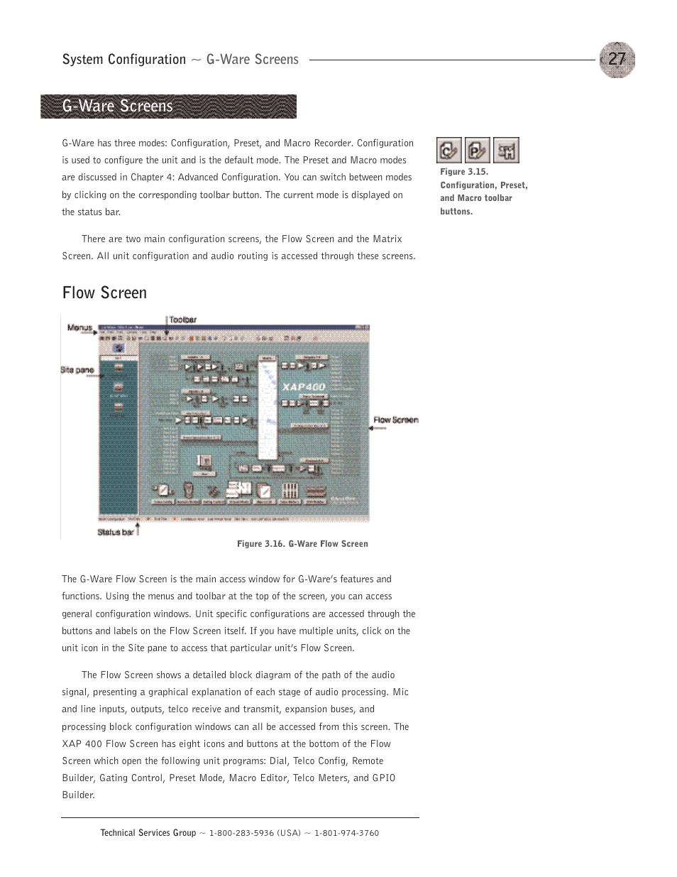 G-ware screens, Flow screen, Matrix screen | Flow screen matrix screen | ClearOne XAP400 User Manual | Page 33 / 173