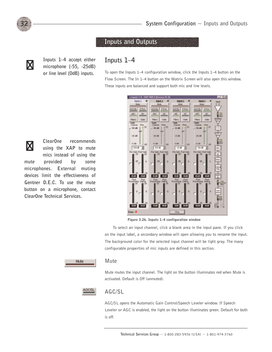 Inputs and outputs, Inputs 1–4, Inputs 1—4 | ClearOne XAP400 User Manual | Page 38 / 173