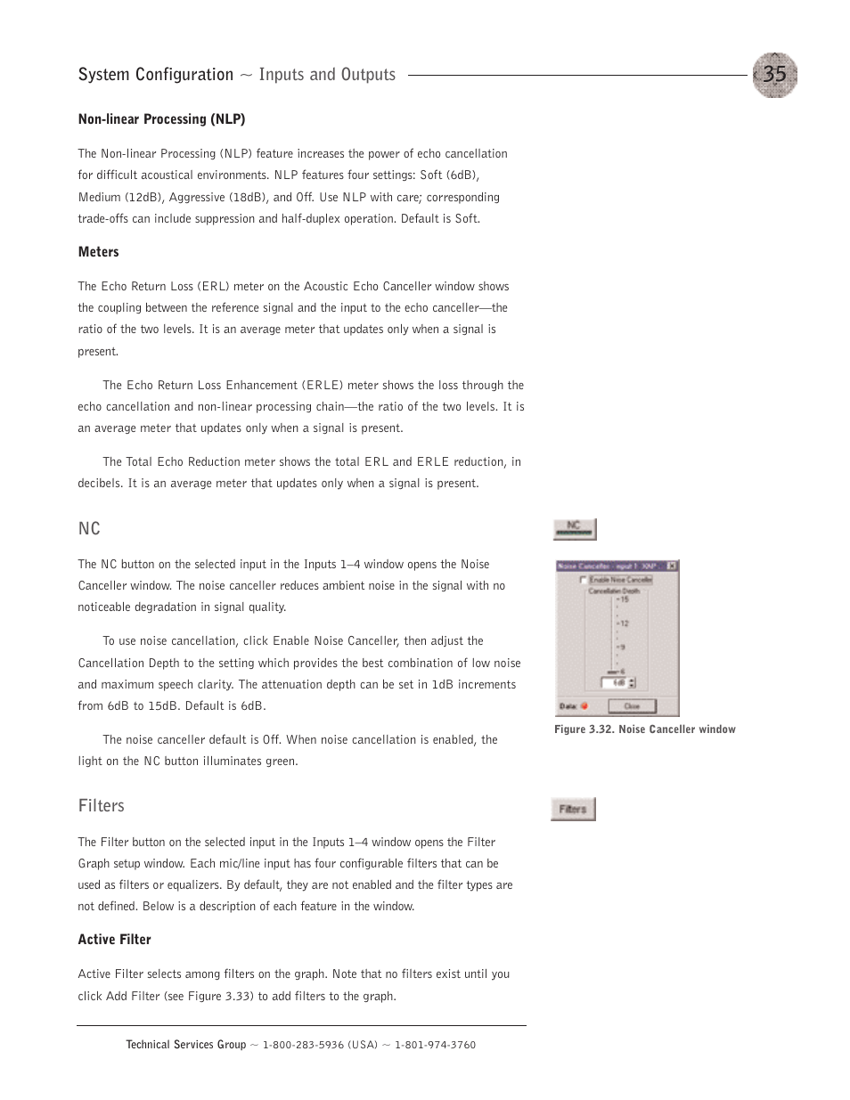 System configuration ~ inputs and outputs, Filters | ClearOne XAP400 User Manual | Page 41 / 173