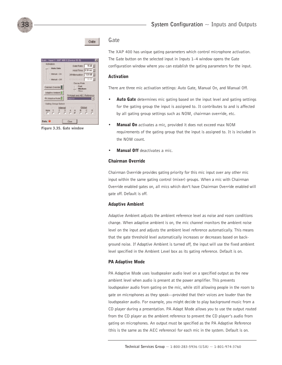 Gate, System configuration ~ inputs and outputs | ClearOne XAP400 User Manual | Page 44 / 173