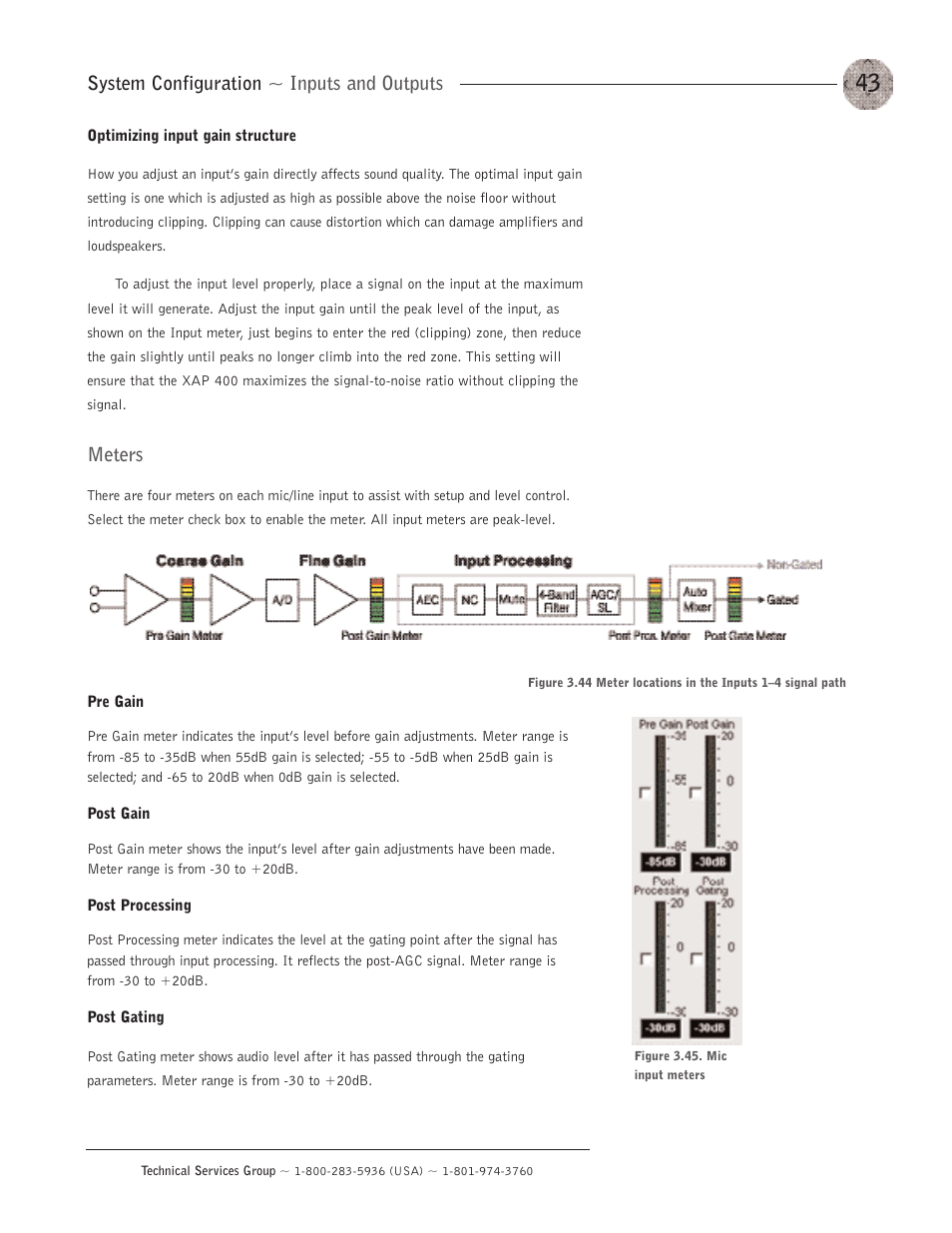 System configuration ~ inputs and outputs, Meters | ClearOne XAP400 User Manual | Page 49 / 173