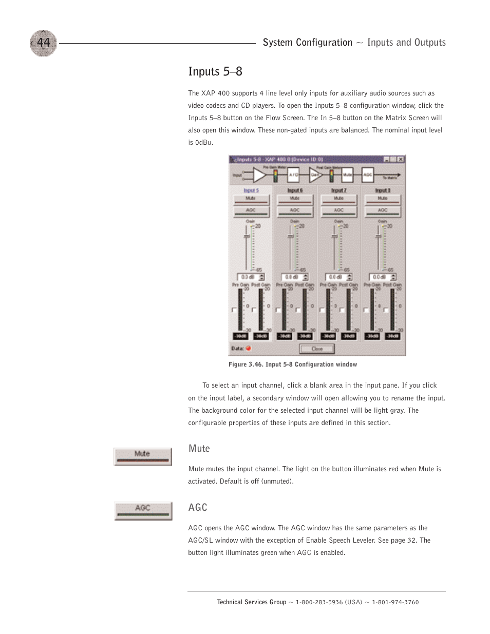 Inputs 5–8, Inputs 5—8 | ClearOne XAP400 User Manual | Page 50 / 173