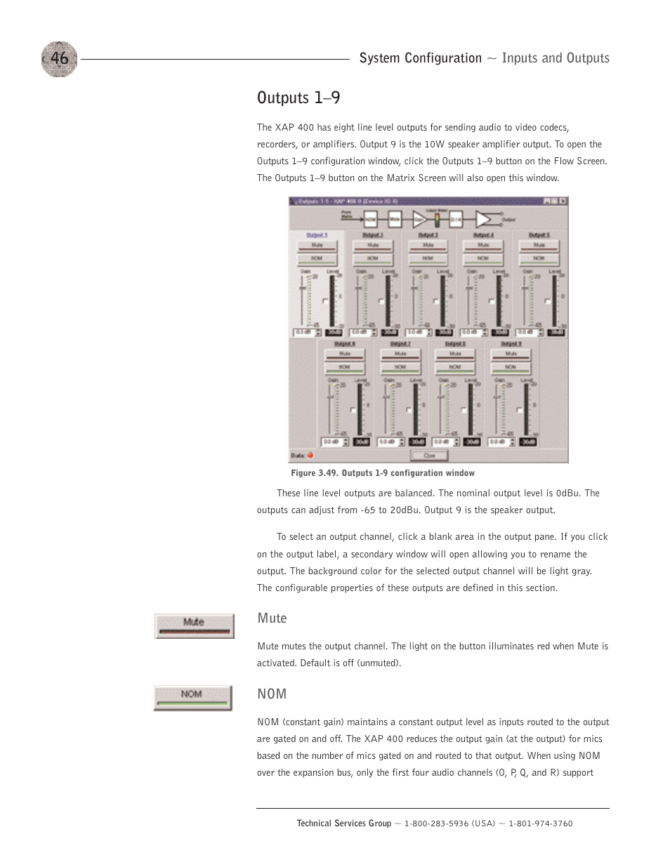 Outputs 1–9, Outputs 1—9 | ClearOne XAP400 User Manual | Page 52 / 173