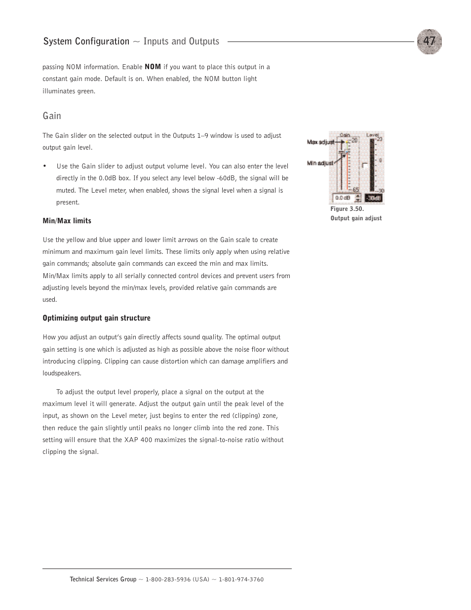 System configuration ~ inputs and outputs, Gain | ClearOne XAP400 User Manual | Page 53 / 173