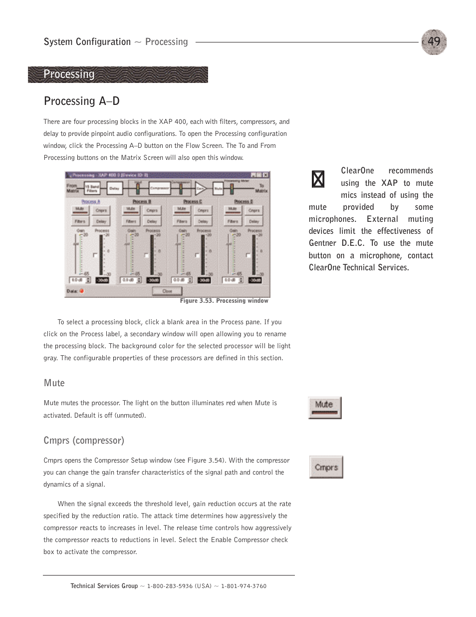 Processing, Processing a–d, Processing a—d | ClearOne XAP400 User Manual | Page 55 / 173