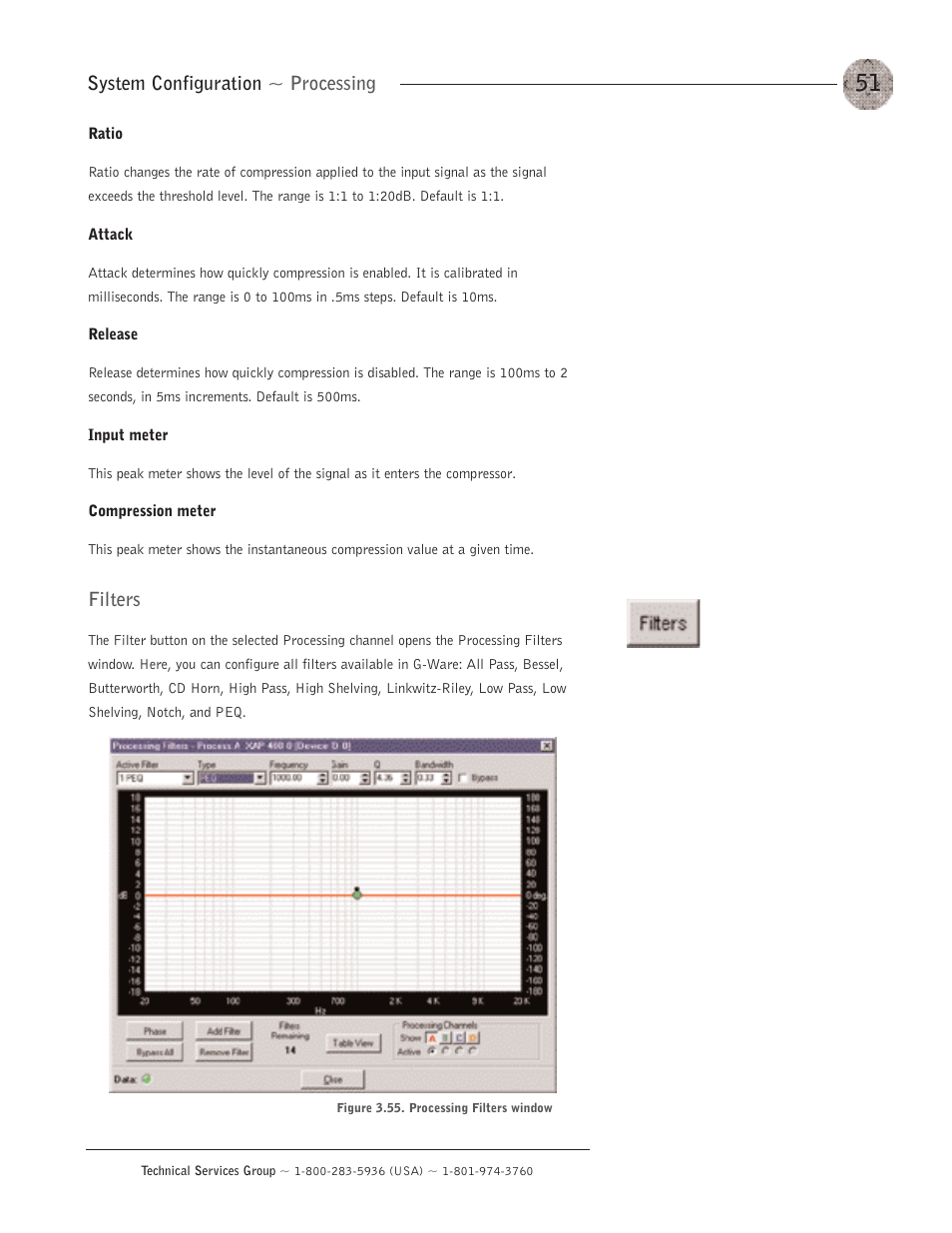 System configuration ~ processing, Filters | ClearOne XAP400 User Manual | Page 57 / 173