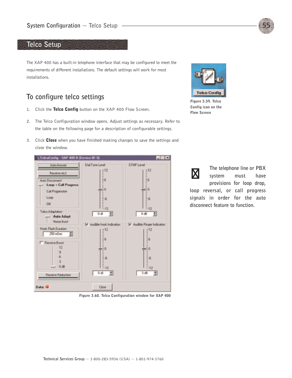 Telco setup, To configure telco settings | ClearOne XAP400 User Manual | Page 61 / 173