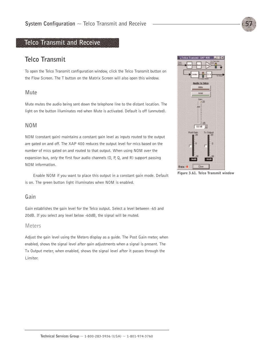 Telco transmit and receive, Telco transmit | ClearOne XAP400 User Manual | Page 63 / 173