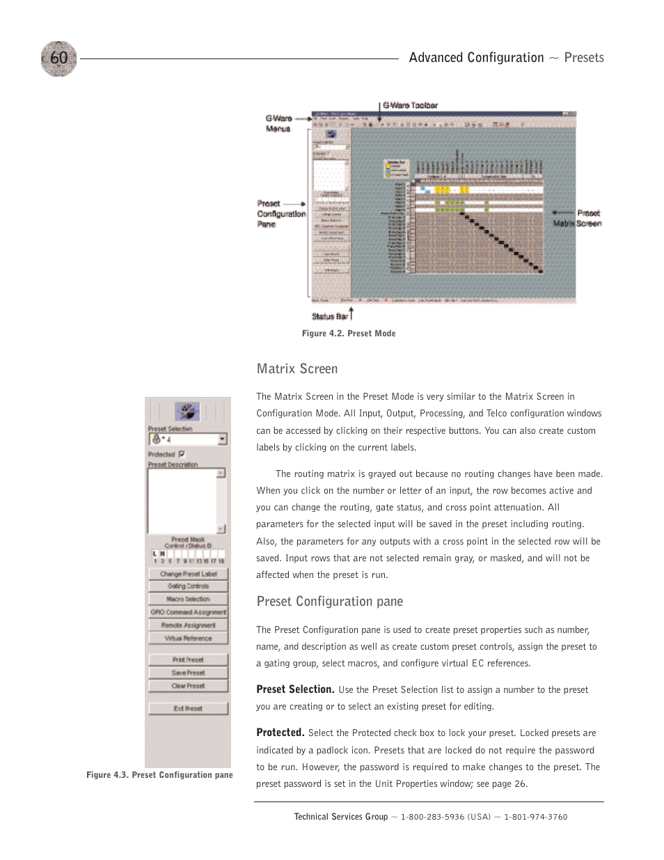 Advanced configuration ~ presets, Matrix screen, Preset configuration pane | ClearOne XAP400 User Manual | Page 66 / 173