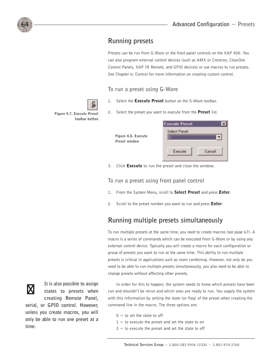 Running presets, Running multiple presets simultaneously | ClearOne XAP400 User Manual | Page 70 / 173