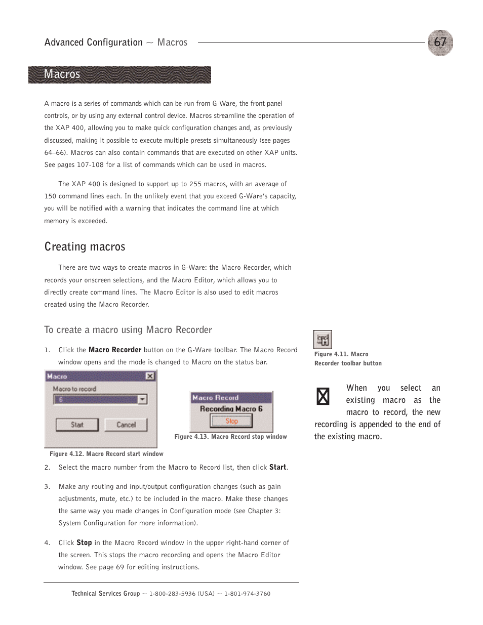 Macros, Creating macros | ClearOne XAP400 User Manual | Page 73 / 173