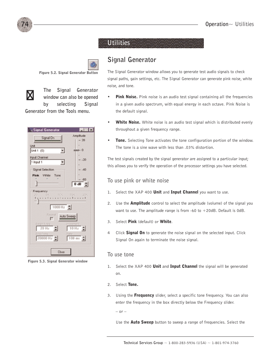 Utilities, Signal generator | ClearOne XAP400 User Manual | Page 80 / 173